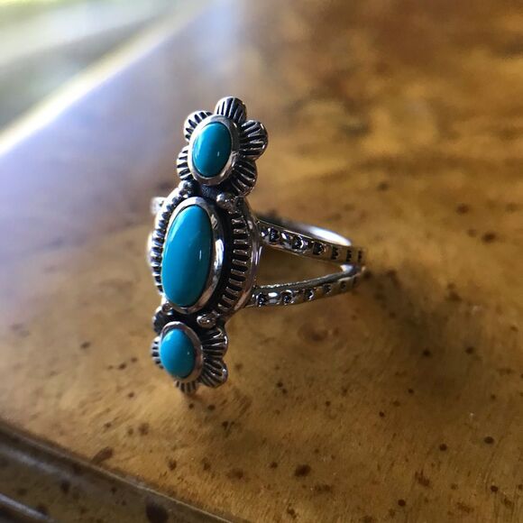 Natural Sleeping Beauty Turquoise Sterling Silver Southwestern Ring Size 7 - Picture 9 of 9